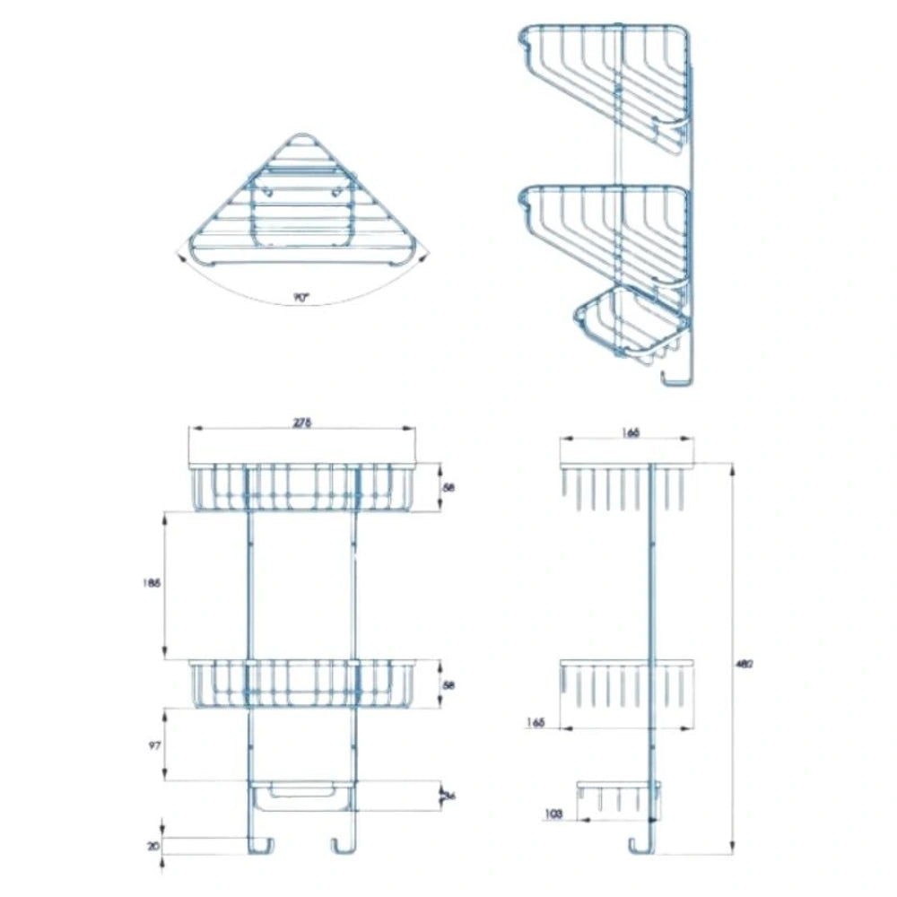 Croydex Wire 3 Tier Corner Basket | CRXQM262841