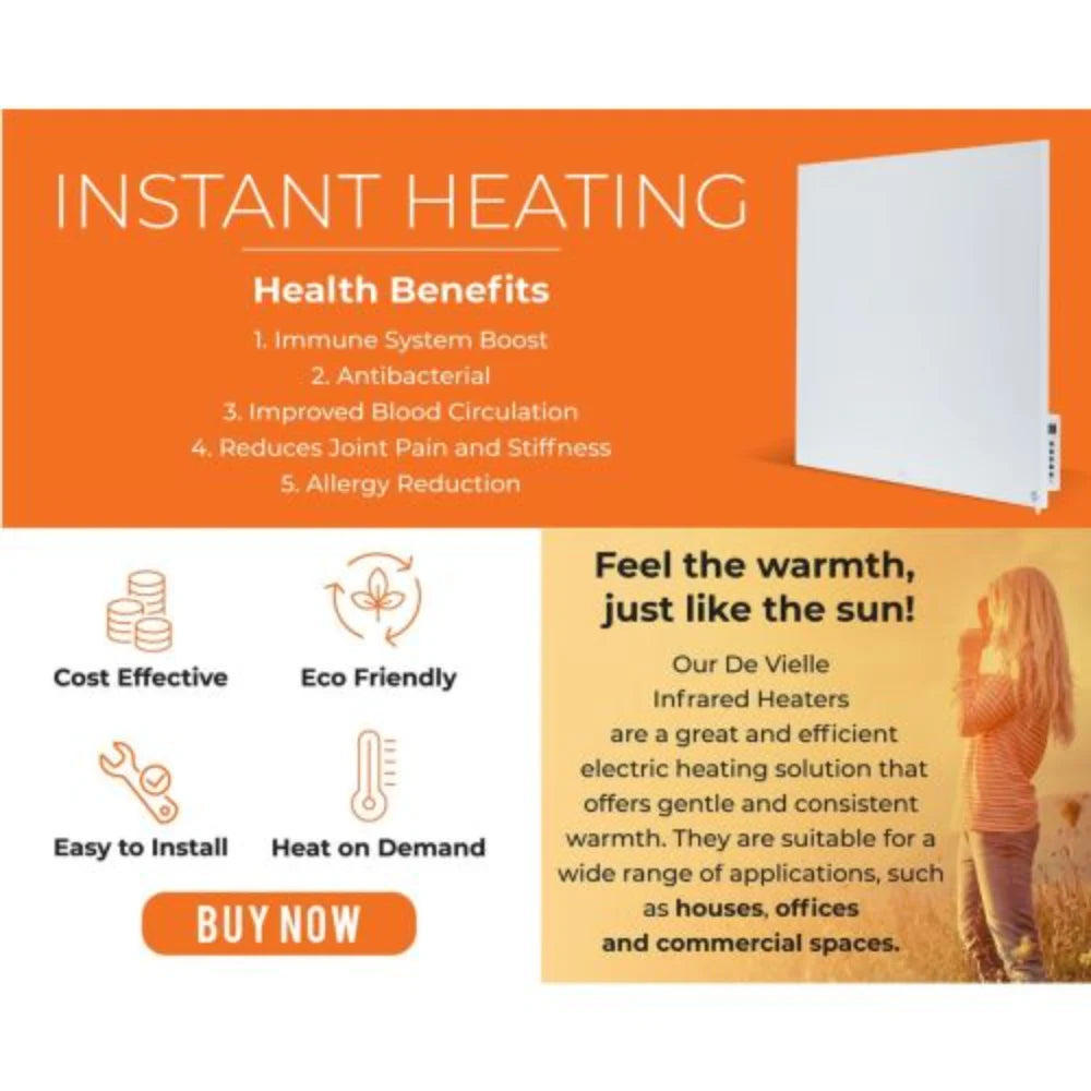 De Vielle Infrared Heater 500W with Wi-Fi Control - White | DEV400968