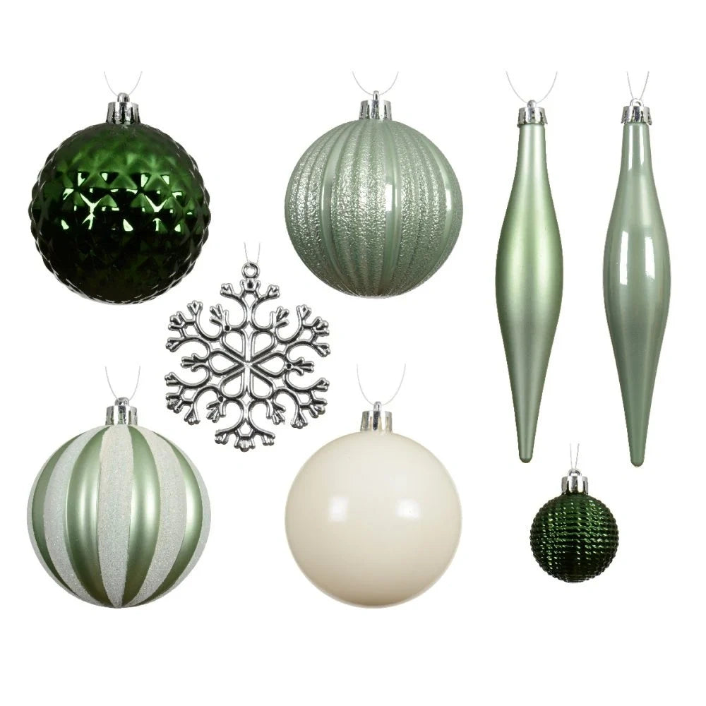 Decoris Green, White and Silver Shatterproof Bauble Mix - Pack of 46