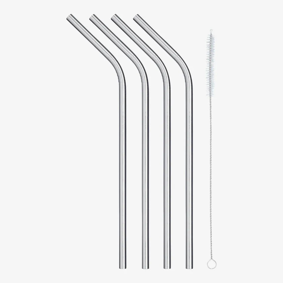 Kitchencraft Straws With Cleaner 4 Piece - Stainless Steel | KCSSSTRAW4PC