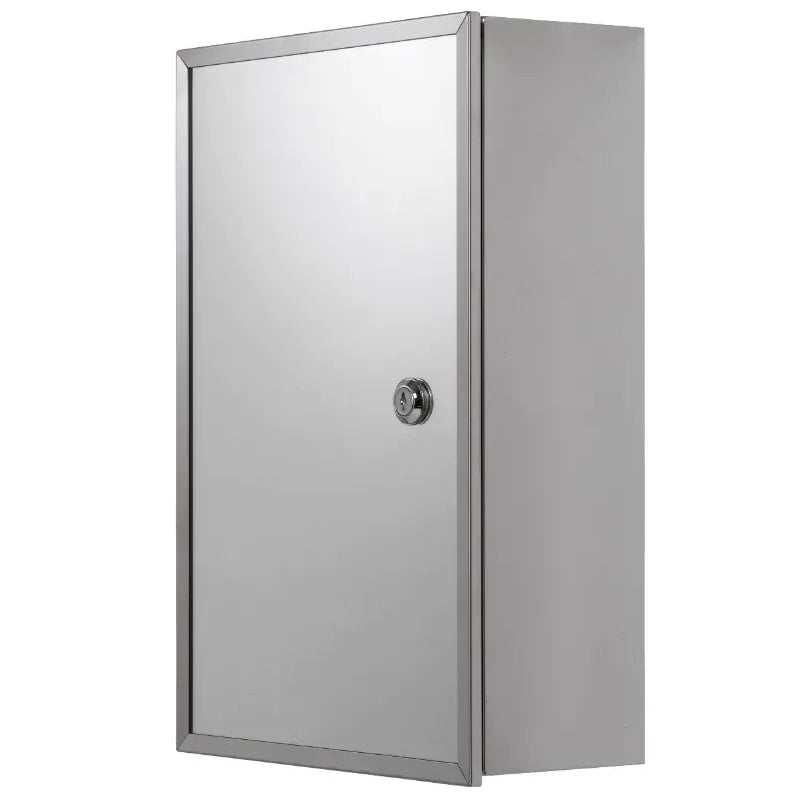 Croydex Trent stainless steel lockable bathroom cabinet with mirrored front door and chrome lock mechanism