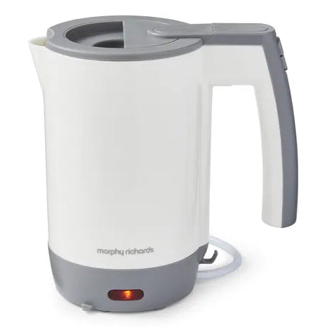 Morphy Richards white and grey compact travel kettle 0.5L with power indicator light and curved handle