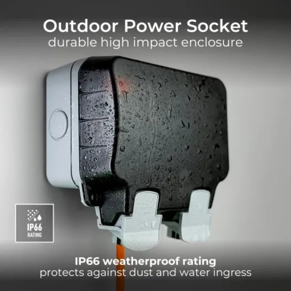 Luceco 13A Grey 2 Gang Outdoor Weatherproof Switched Socket | WP22-02