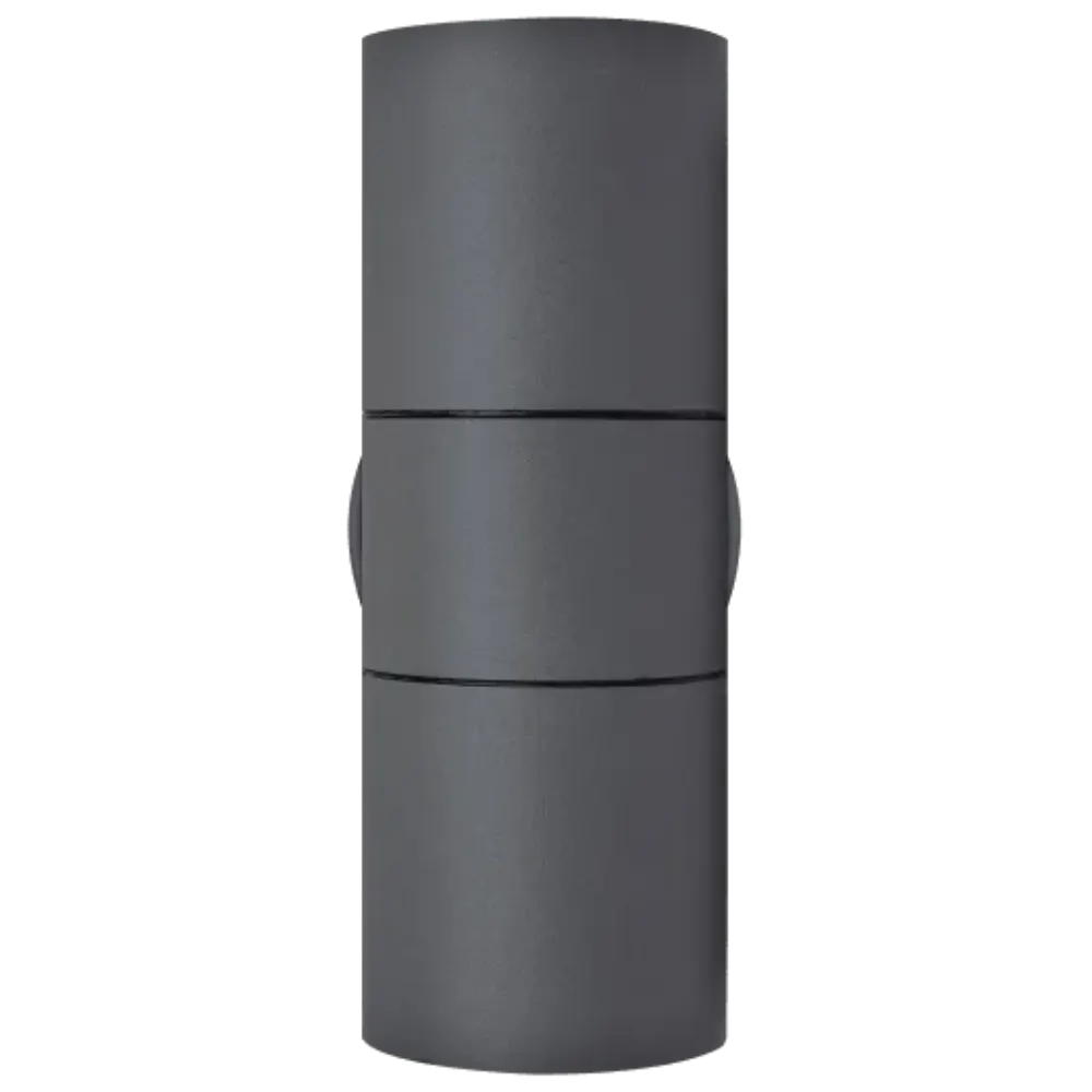 Luceco Azurar slate grey stainless steel outdoor decorative wall light with cylindrical design and horizontal segmented bands