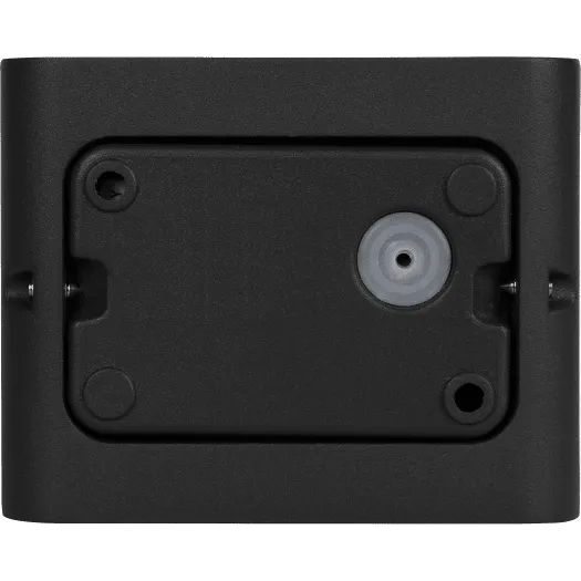 Luceco outdoor LED up and down wall light showing black mounting plate with grey diffuser lens and installation holes