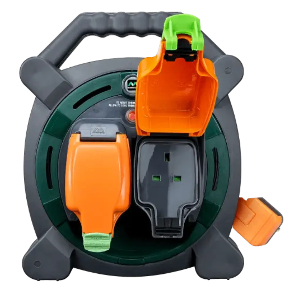 Masterplug Two Socket Weatherproof Cable Reel 20 Metre - Grey/Orange | HLP2013/2IP-MP