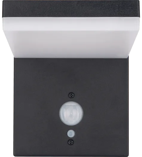 Luceco Aries slate grey outdoor LED solar wall light with PIR motion sensor and white diffuser, 600 lumens