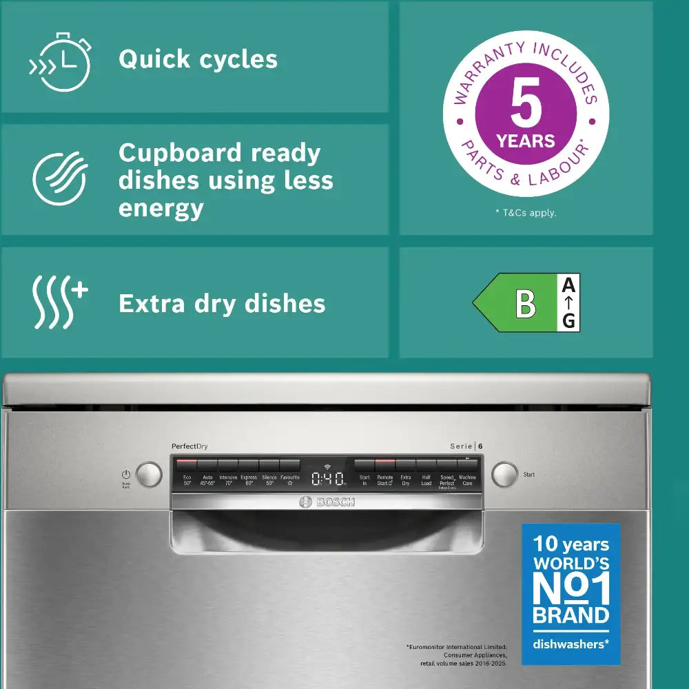 Bosch Serie 6 14 Place Dishwasher Wifi Enabled - Silver | SMS6ZCI10G