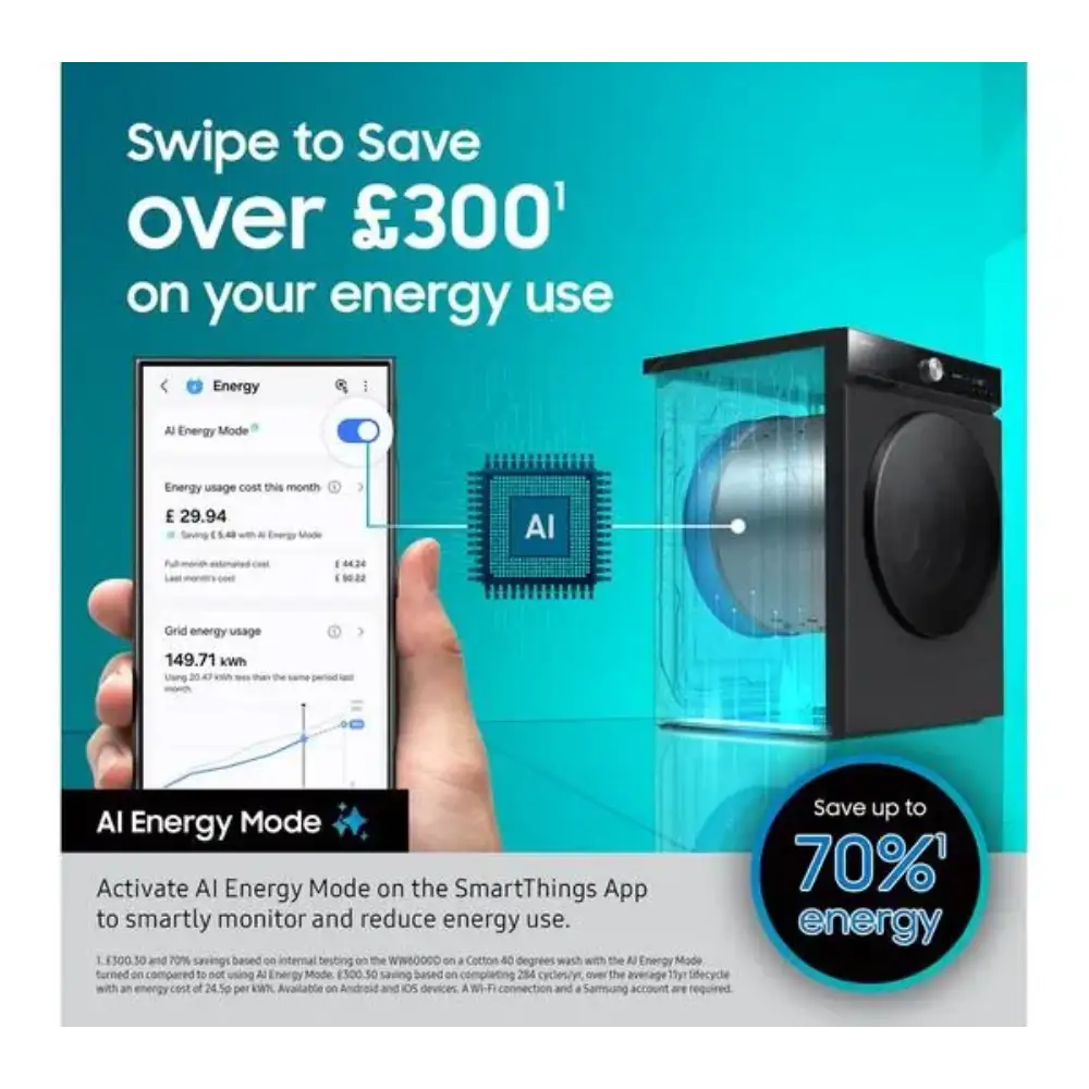 Samsung Series 6 9kg 1400 Spint AI WiFi Washing Machine - White | WW90DG6U85LEU1