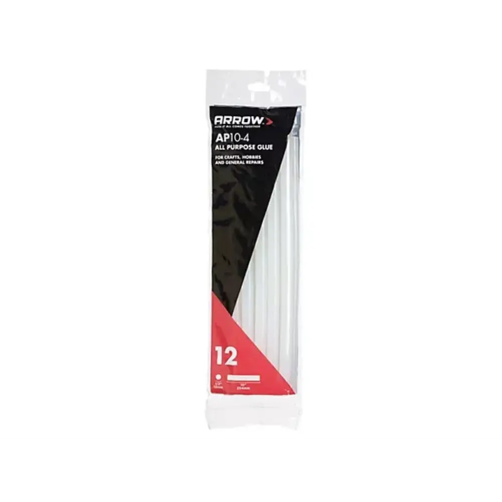 Arrow AP10 all purpose glue sticks pack of 12 white adhesive sticks in clear plastic packaging with black and red label