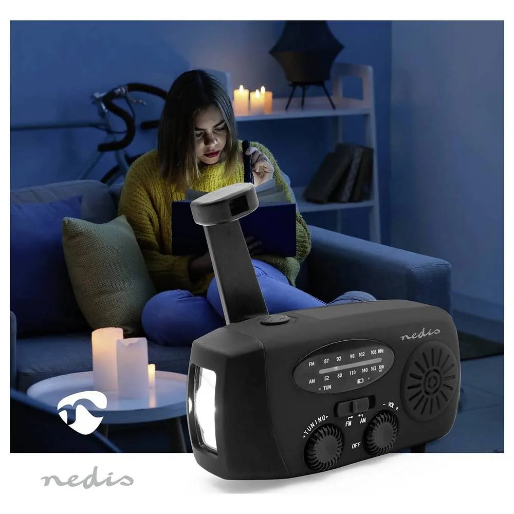 Nedis Emergency Crank Solar FM/AM Radio - Black | 471447