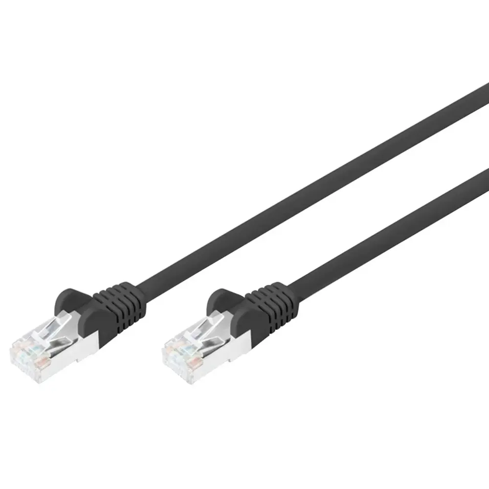 Digitus CAT6 black network ethernet cable 2 metre with molded RJ45 connectors and gray strain relief boots
