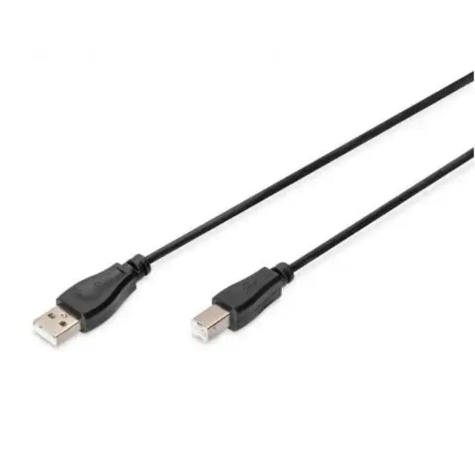 Black USB A to USB B printer cable 1.8 metre with connectors visible on both ends against white background