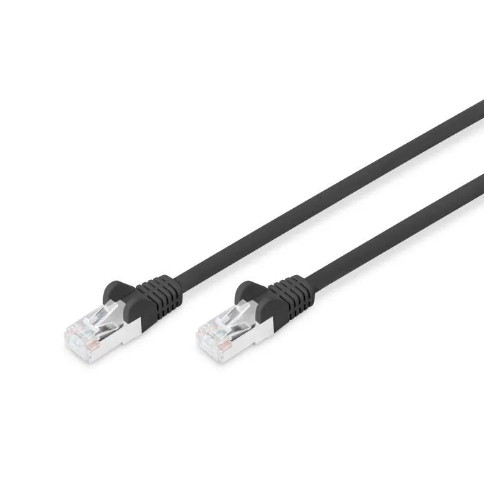 Digitus CAT6 network cable 5 metre with black sheathing and RJ45 connectors featuring strain relief boots shown against white background