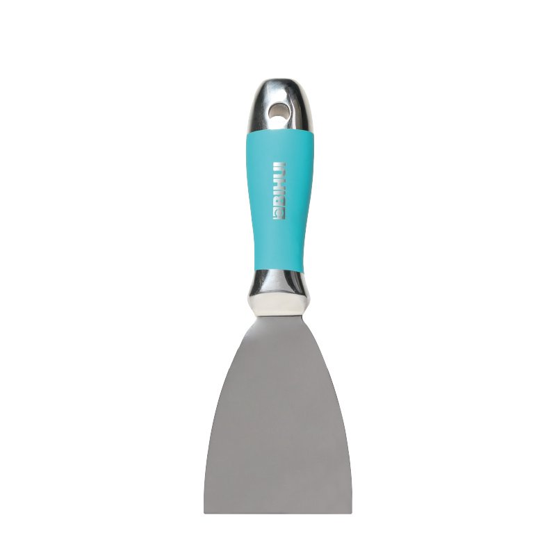 Bihui 3 inch putty and paint scraper with turquoise grip handle and stainless steel blade on white background