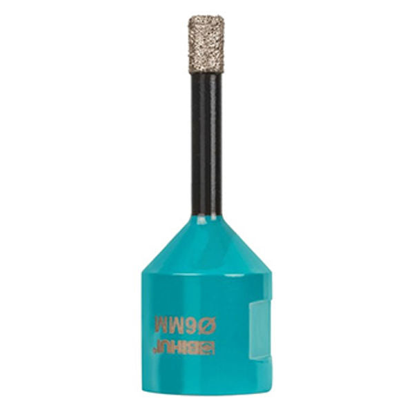 Bihui diamond brazed tile drill bit 6mm M14 with turquoise cylindrical body, black shaft and diamond-coated tip for drilling ceramic tiles