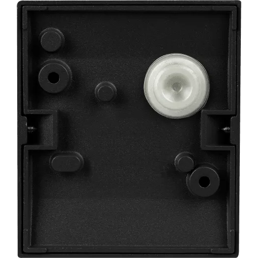 Interior view of black plastic housing for Luceco outdoor decorative wedge wall light showing mounting bracket, cable entry points, and white diffuser lens