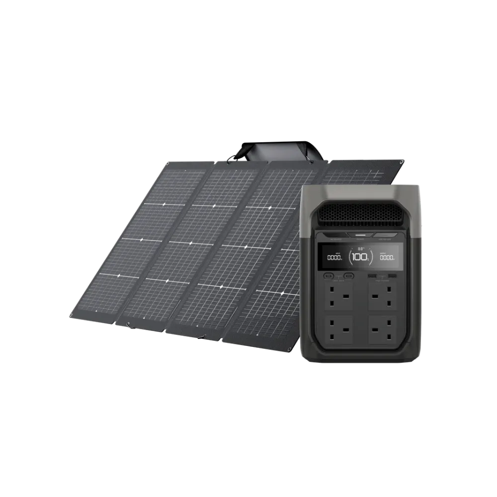 Solar panel and power station on a white background