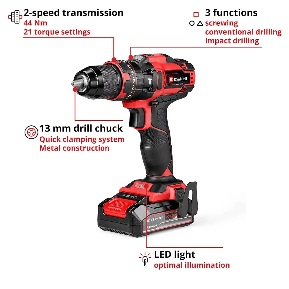 Einhell Cordless Combi Drill 18V with 1 x 2.5ah Battery | XMS25PXCOMBI