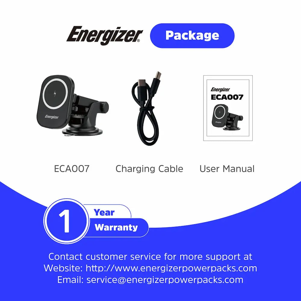 Energizer 15W Magnetic QI Wireless In Car Phone Charger Vent/Windscreen Mount | CA007