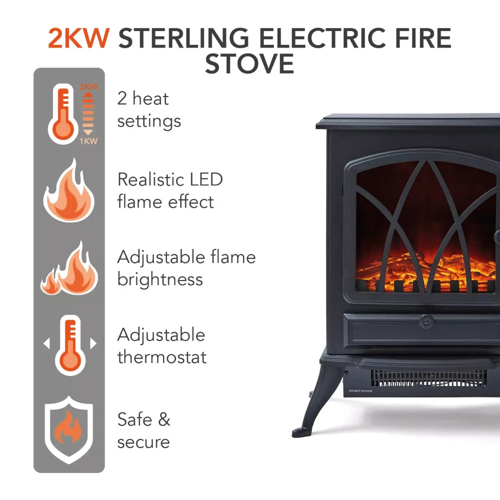 Warmlite 2kw Electric Stove Heater LED Log Flame Effect - Black | WL46018