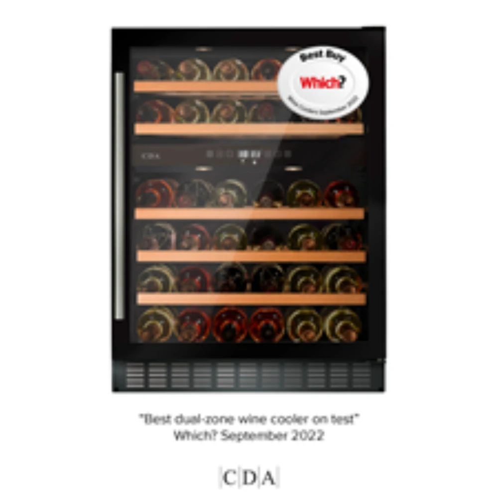 CDA 60cm Wine Cooler Dual Zone - Black | FWC604BL