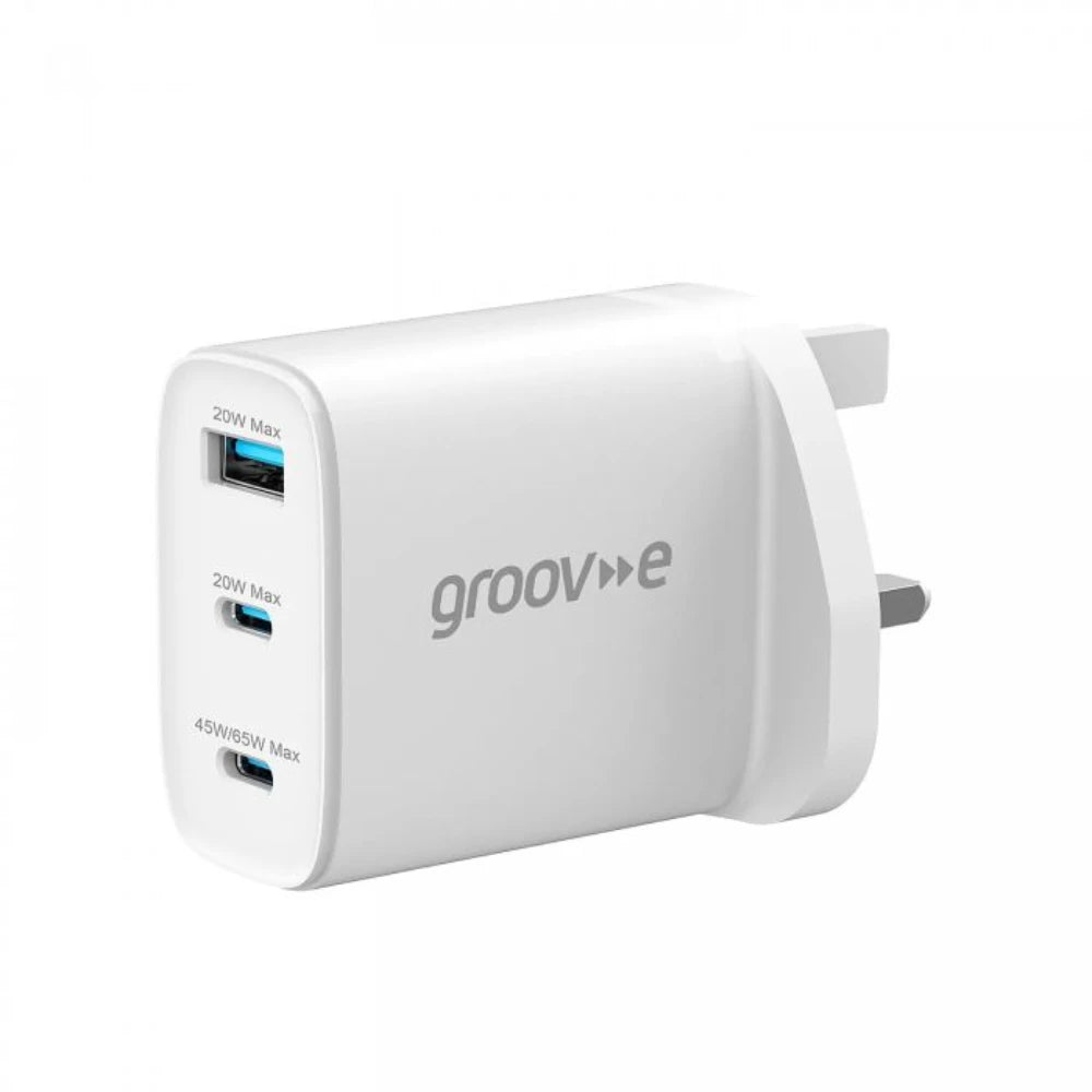 Groove Dual USB C and USB A Mains Phone Charger 65W Plug | GCMA109WE