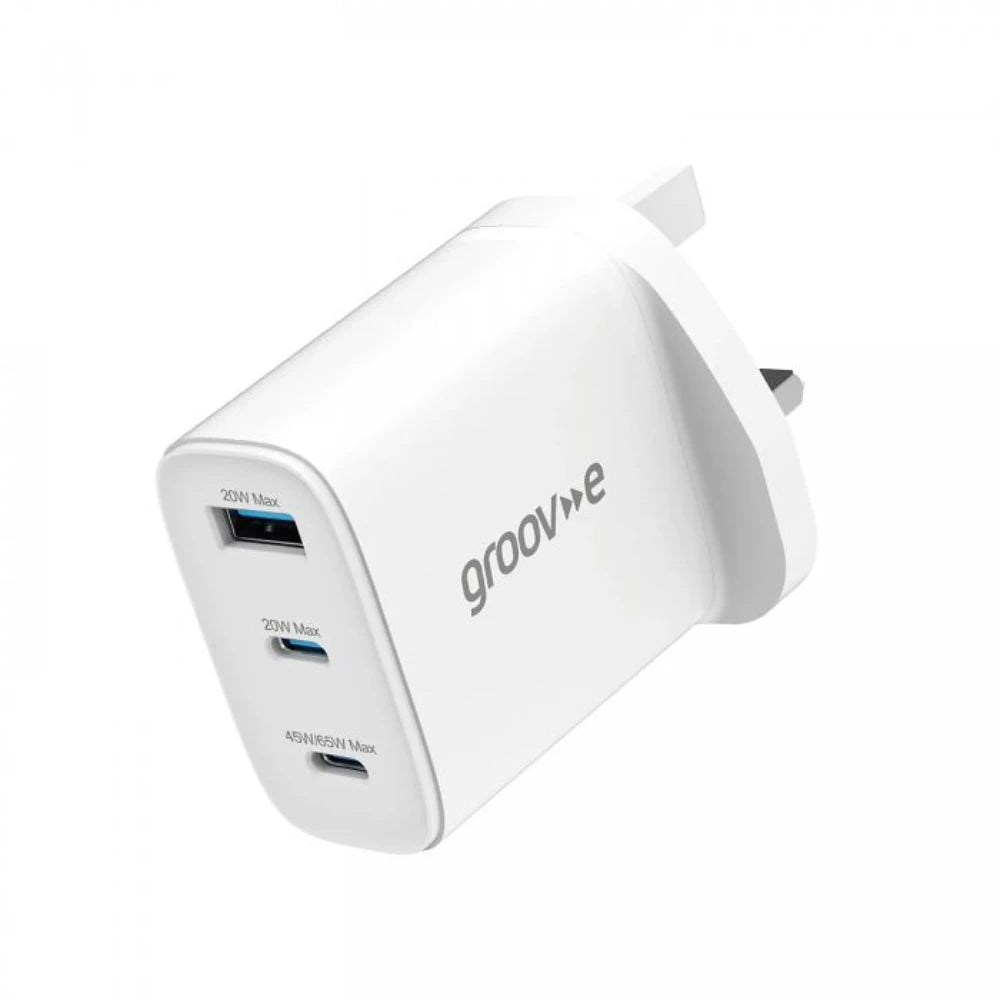Groove Dual USB C and USB A Mains Phone Charger 65W Plug | GCMA109WE