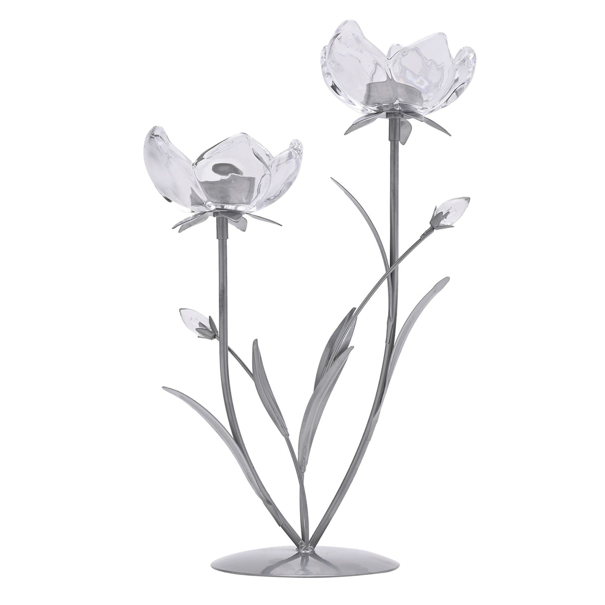 Decorative candle holder with flower design on a white background