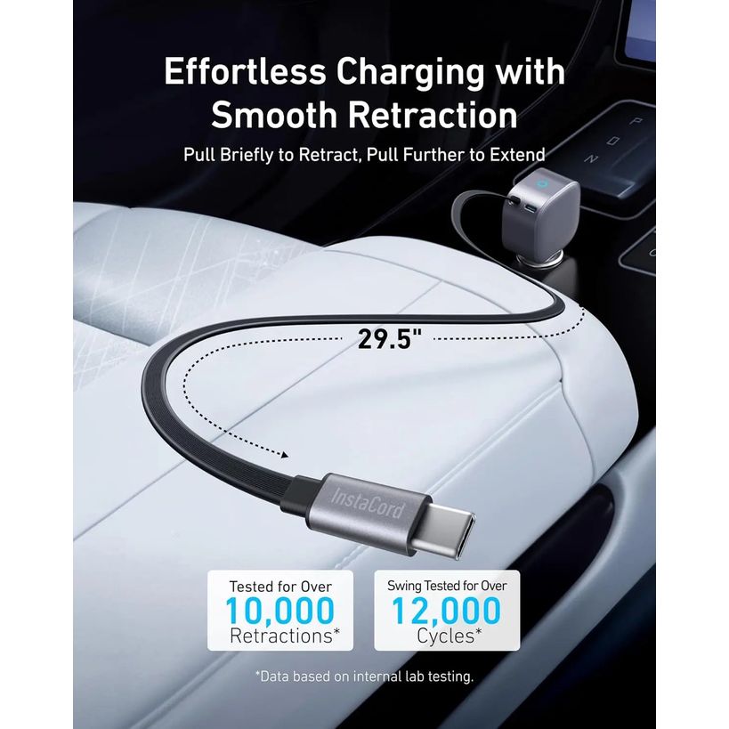 Anker Nano Car Charger 75W USB C Port and Built In Retractable USB C Cable | A2738HA2