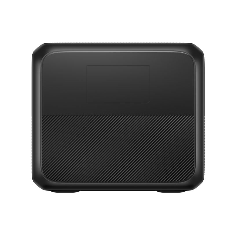 Bluetti AC200PL portable power station, black compact square design with textured ribbed panel on lower half and smooth upper surface, 2400W capacity backup battery unit shown from front view