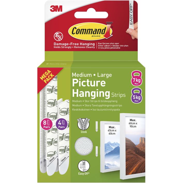 Command 3M Medium and Large Picture Hanging Strip Value Pack (4 x M Pairs + 8 x L Pairs) | COM17209WHI
