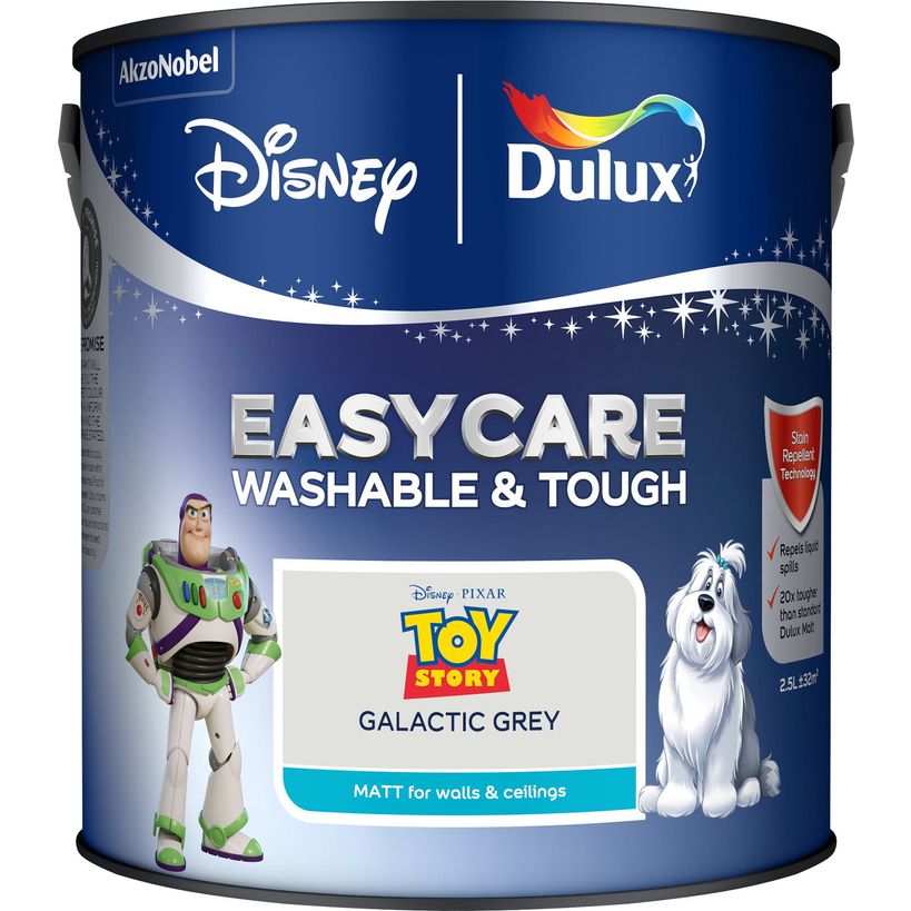 Dulux Easycare Disney Pixar Toy Story Matt Wall and Ceiling Paint 2.5 Litre - Galactic Grey | 9072054