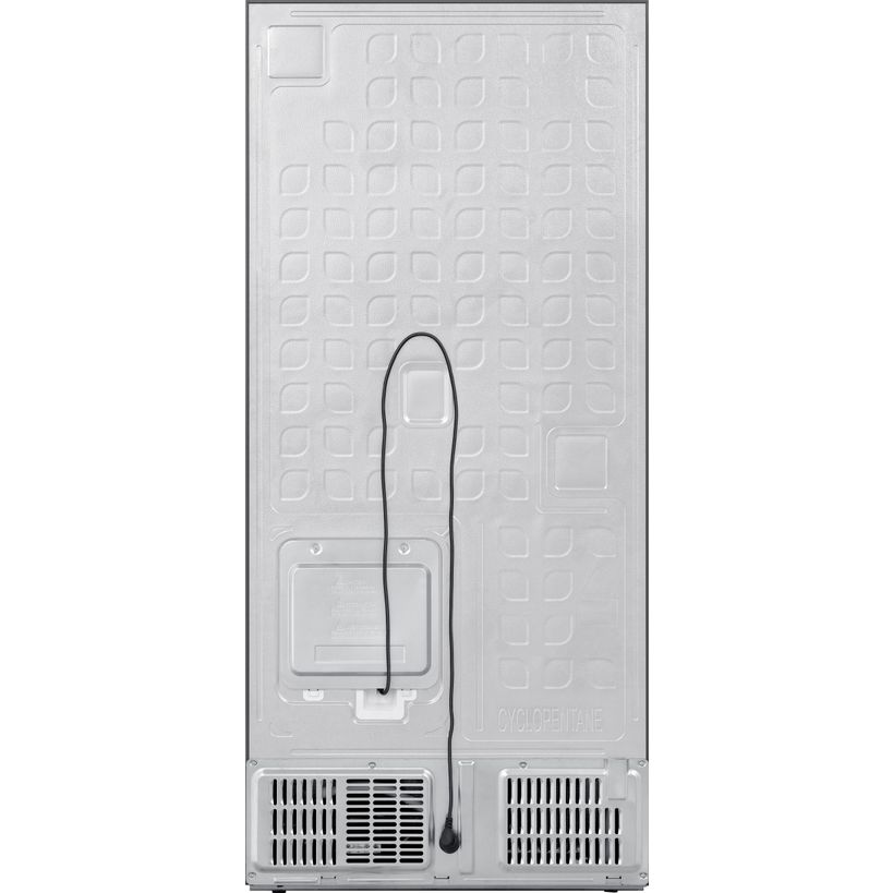 Hisense PureFlat American Style Smart Fridge Freezer rear view showing internal components and cooling system with stainless steel exterior and dual ventilation grilles
