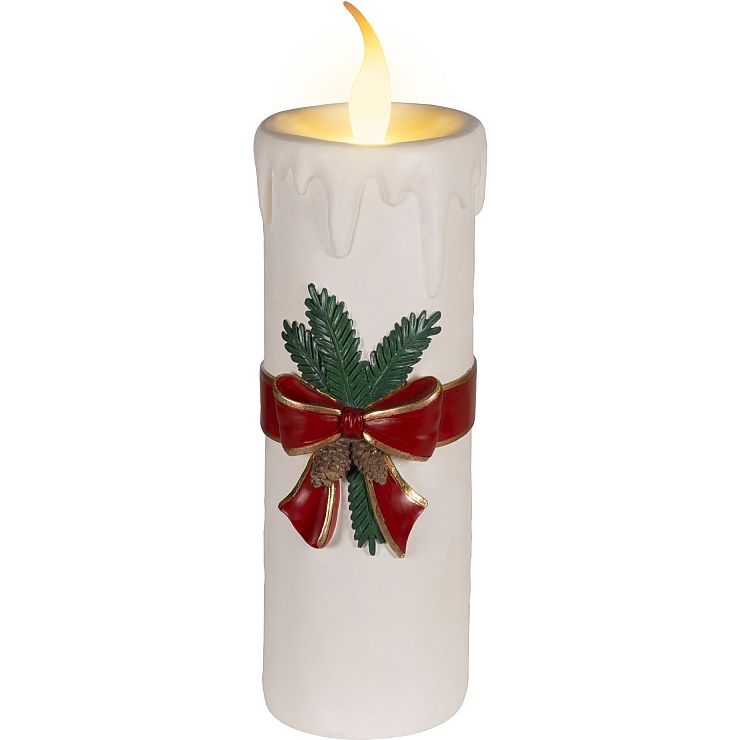 Kaemingk LED White Pillar Candle with Pine and Bow - 55.7cm | 9481007