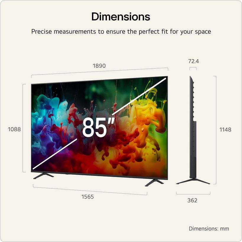 LG QNED72 85 Inch QNED Mini LED AI 4K Smart TV (2026) | 85QNED72B6A.AEI