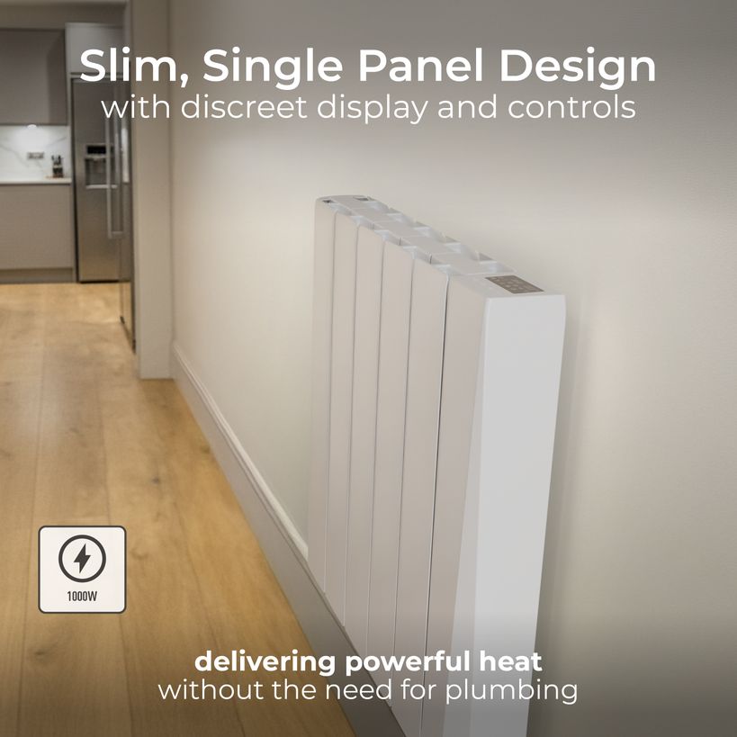 Masterplug SmartEnergy Oil Filled Radiator 1000w Wall Mounted - White | OILW100W5UK-MP
