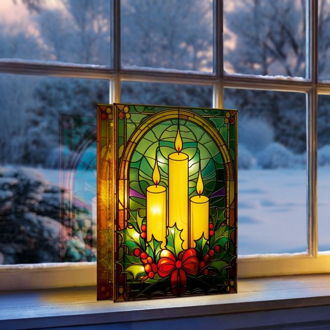 Premier 21cm x 28cm Battery Operated Candles Stained Glass LED Table Top | LB251606
