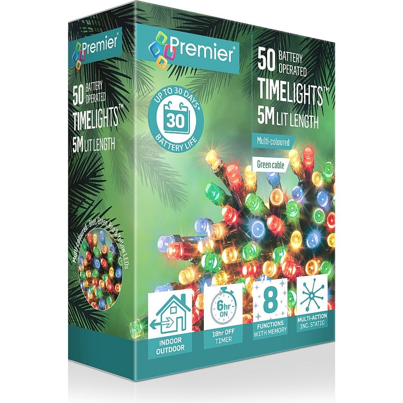 Premier 50 Light Battery LED Lights with Timer - Multi Colour | LB112382M