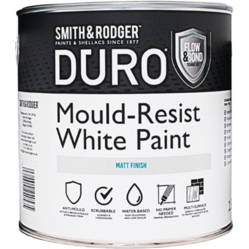 Smith and Rodger Duro Mould Resist Paint 2.5 Litre - White Matt | 2DM