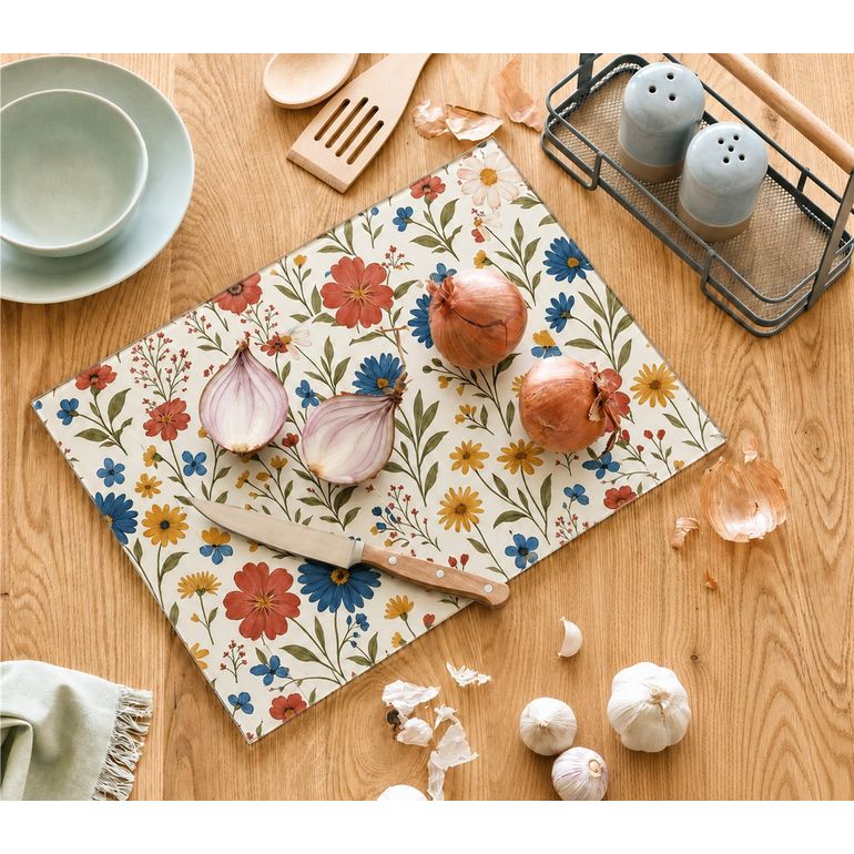 Steelex Tempered Glass Chopping Board 30cm x 40cm - Wild Flowers | WS1002WD