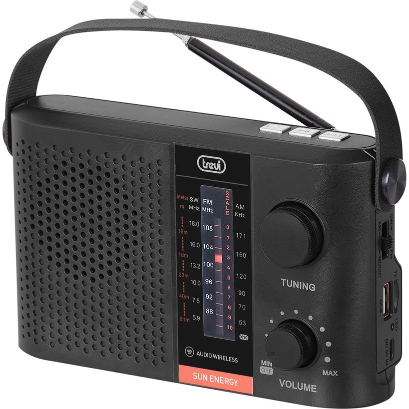 Trevi RA 7F25 BT Solar Powered Multi Band Portable Emergency Radio - Black | 026671