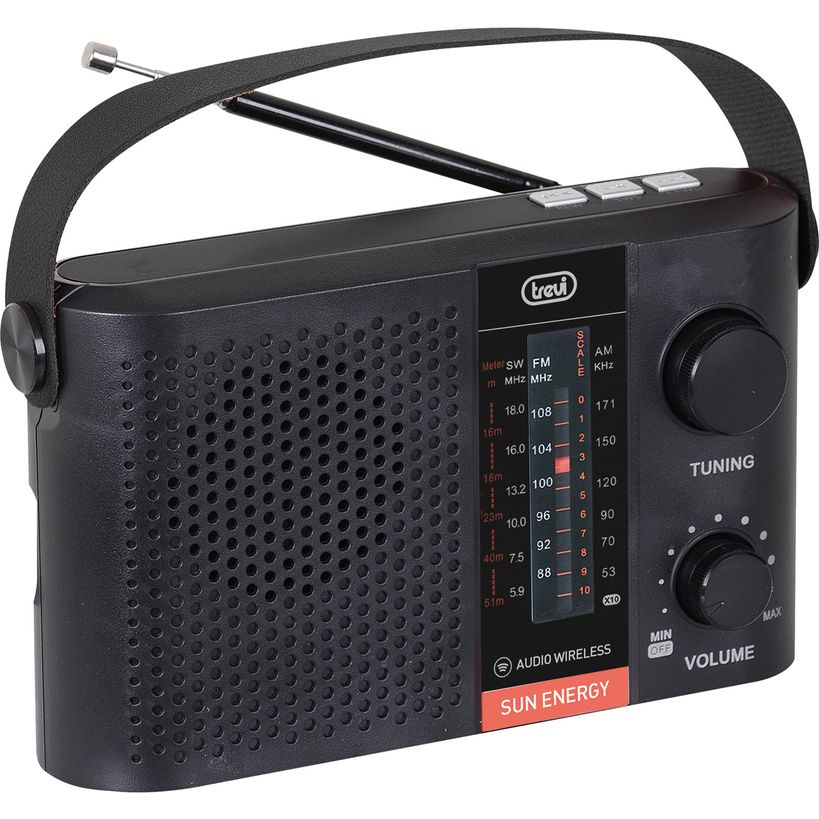 Trevi RA 7F25 BT Solar Powered Multi Band Portable Emergency Radio - Black | 026671