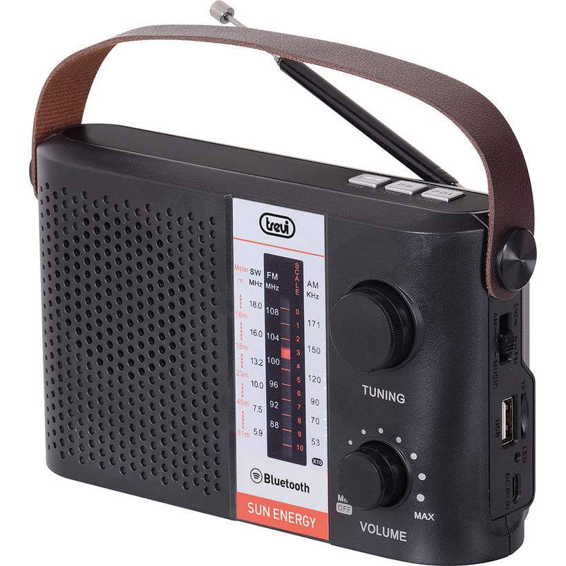 Trevi RA 7F25 BT Solar Powered Multi Band Portable Emergency Radio - Black | 026671