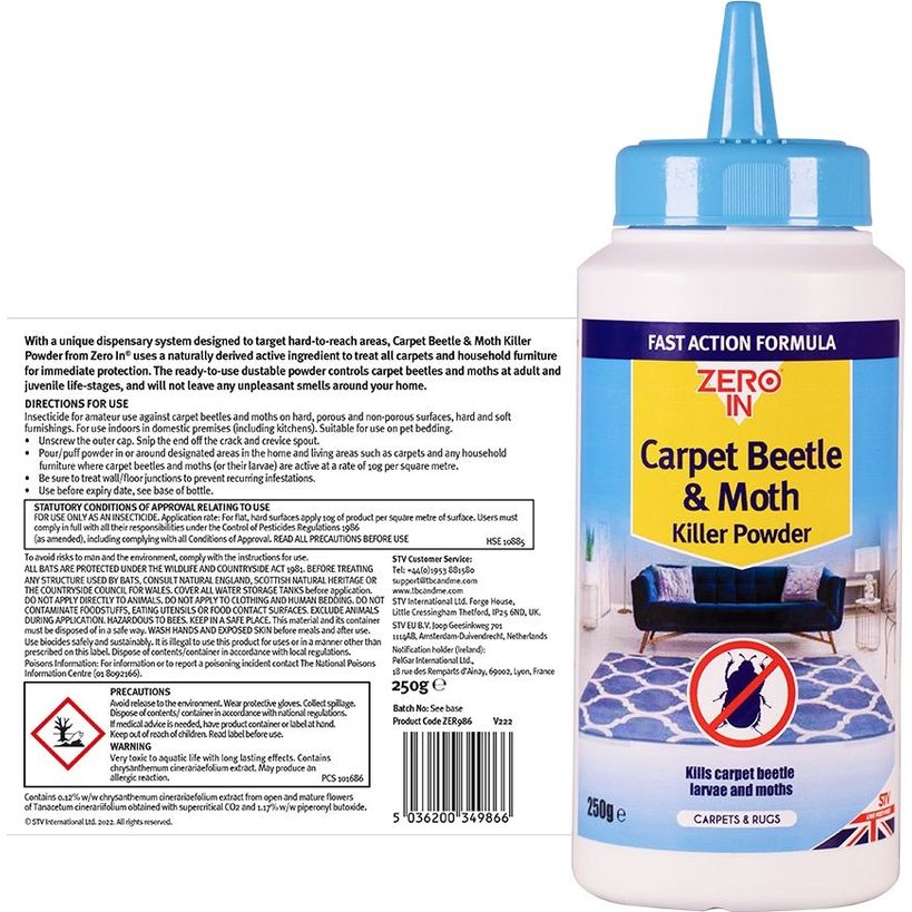 Zero In Carpet Beetle and Moth Killer Powder 250g | ZER986