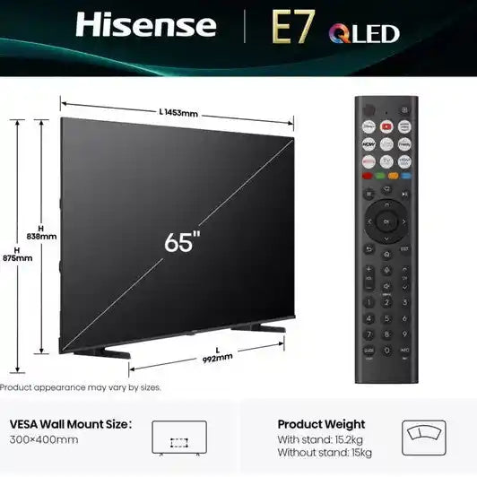 Hisense E7Q 65 Inch QLED 4K Smart AI TV | 65E71Q
