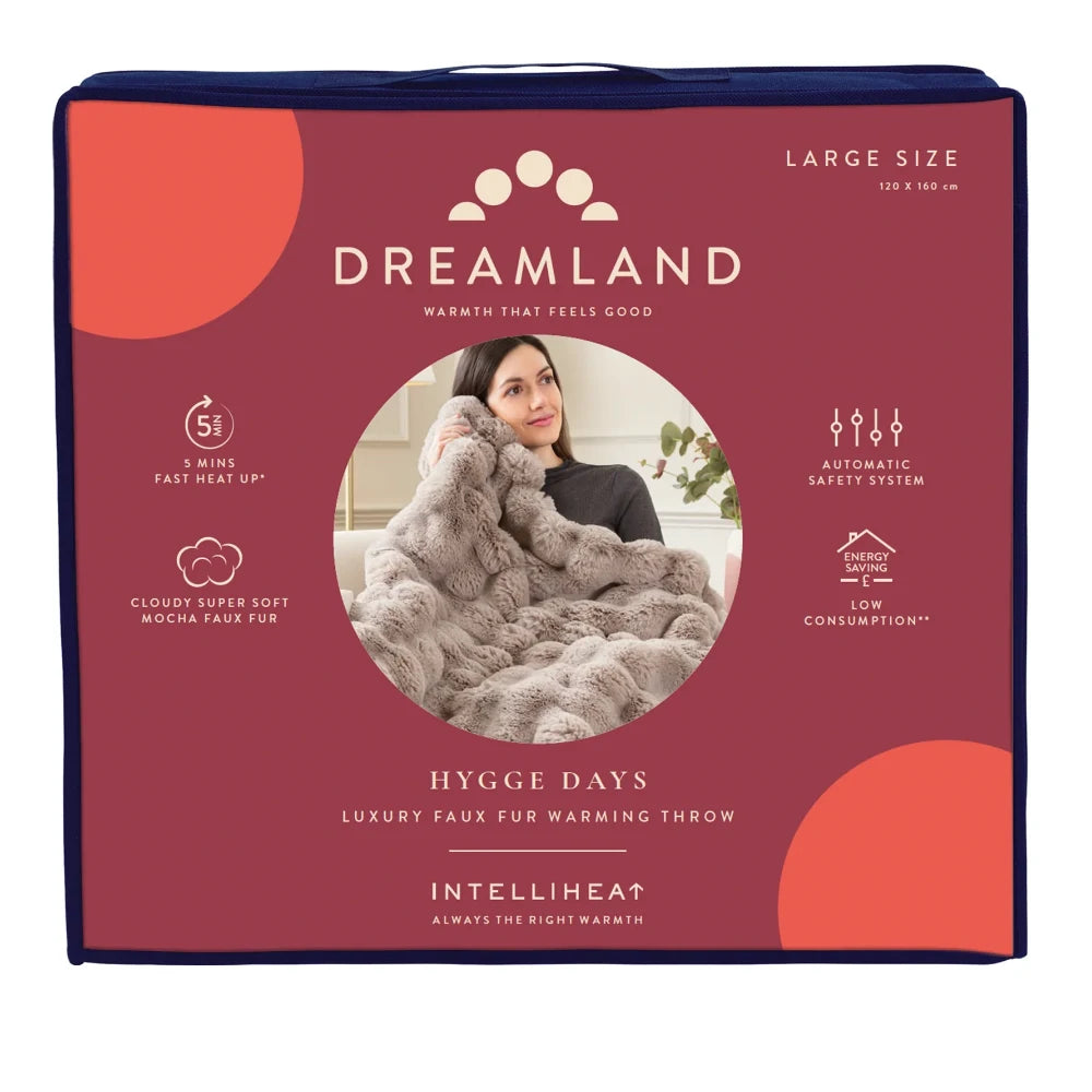Dreamland Luxury Hygge Days Heated Large Fleece Throw - Mocha