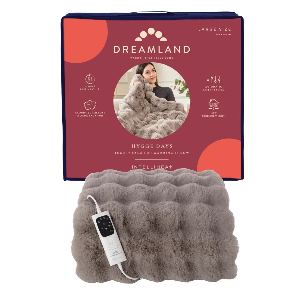 Dreamland Luxury Hygge Days Heated Large Fleece Throw - Mocha