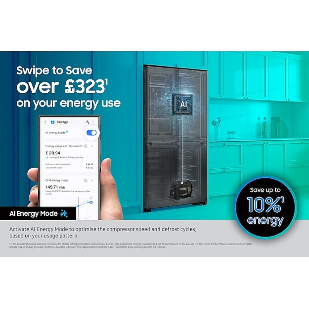 Samsung SpaceMax Bespoke AI Series 640L American Fridge Fridge Freezer - Black | RS70F64KEFEU