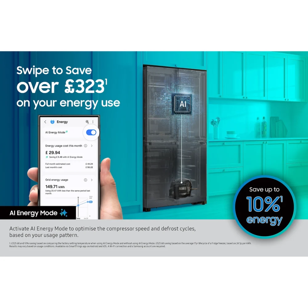 Samsung Series 6 SpaceMax Bespoke AI 640L SBS American Fridge Freezer - Silver | RS70F64KETEU